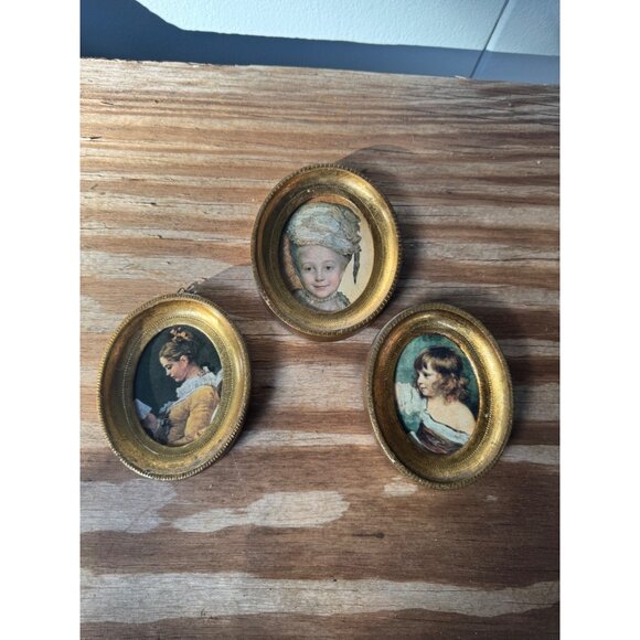 Set Of 3 Vintage Oval Miniature Portraits With Gold Frames - Picture 1 of 10